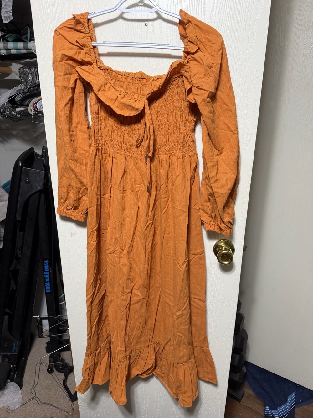 Women’s Long Ruffled Smocked Dress — Orange